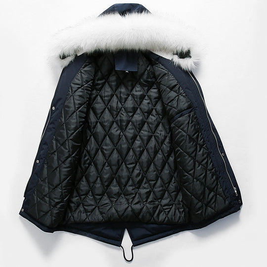 Herren elegante Winterjacke mit modischer Kapuze und Kunstfellbesatz EB