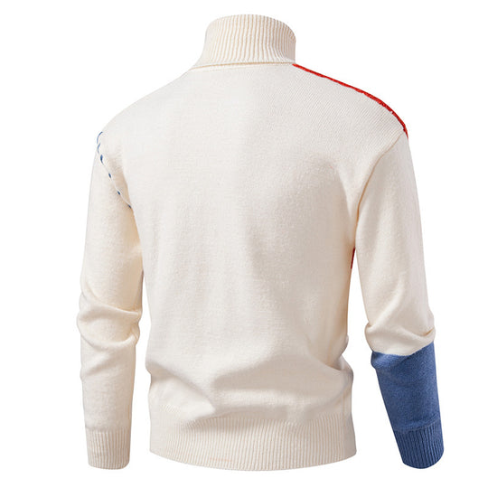 Herren Rollkragenpullover mit geometrischem Zopfmuster und kontrastierenden Akzenten EB