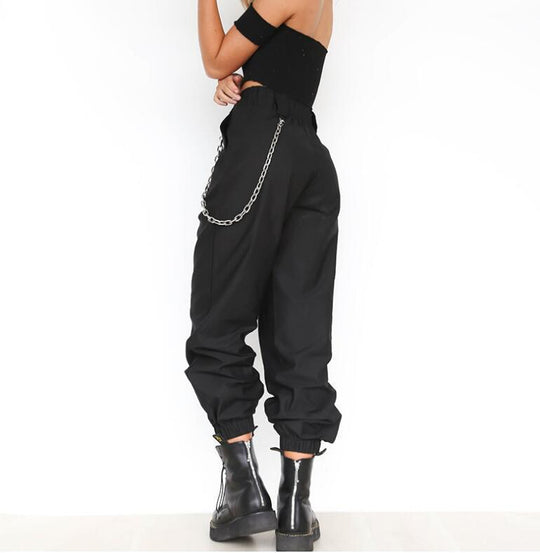 Damen Baggy-Hose mit Kettendetails und komfortablem Bund EB