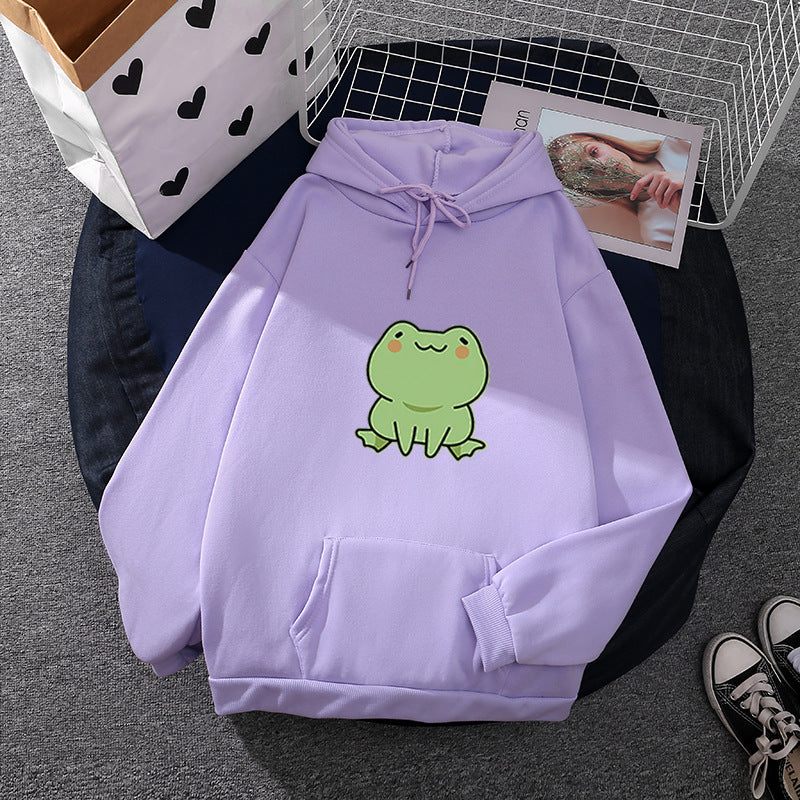 Damen nan Kapuzenpullover mit Mond‑und‑Wal-Illustration, Oversize-Schnitt und Kängurutasche EB