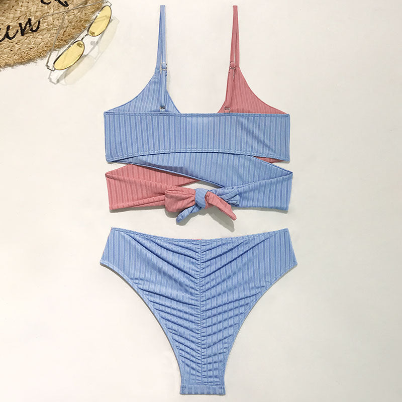 Damen Rippmuster Bikini-Set mit verstellbaren Trägern EB
