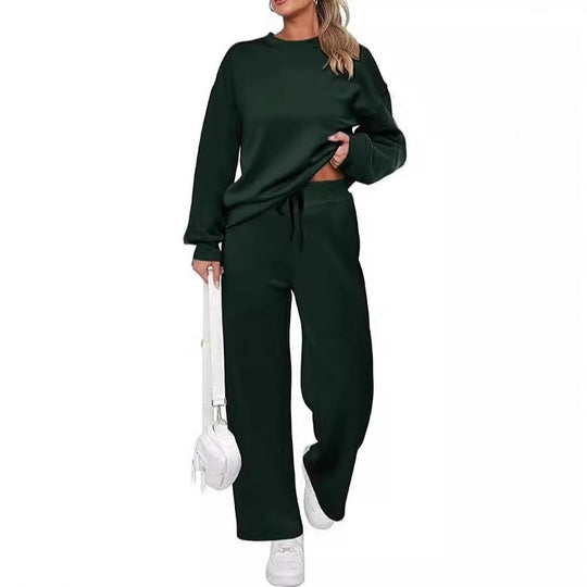 Damen nan zweiteiliges French-Terry Lounge-Set mit oversized Rundhals-Pullover und weitem Highwaist-Jogger EB