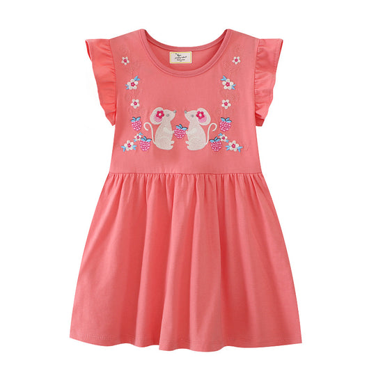 Mädchen Baumwollkleid mit verspieltem Tiermotiv EB