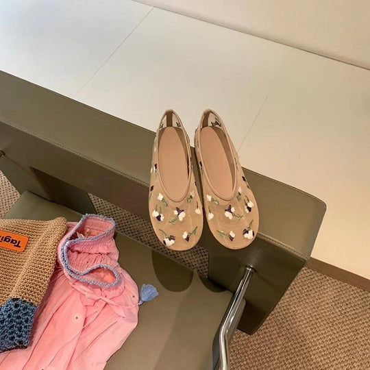 Damen Ballerinas mit eleganter Floral-Applikation und komfortabler Innensohle EB