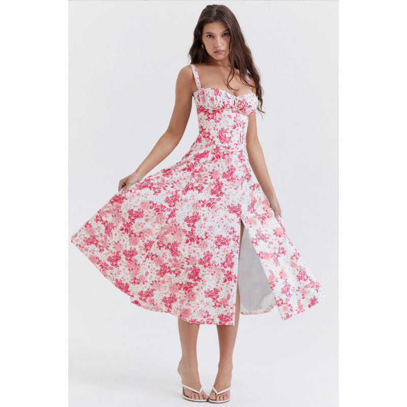 Damen Maxikleid mit floralem Design und elegantem Schlitz EB
