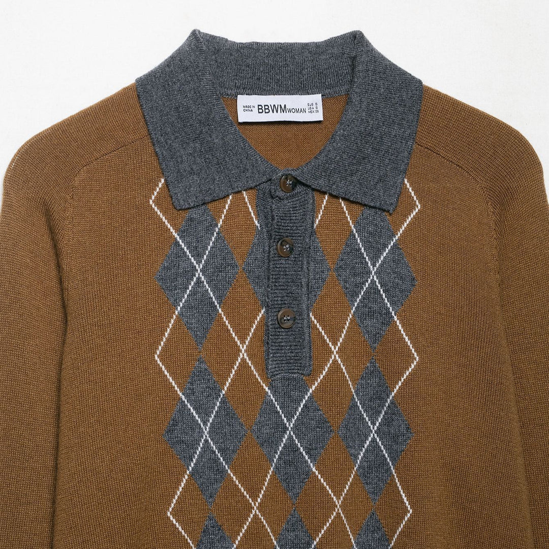 Damen Poloshirt mit modernem Argyle-Muster und komfortablem Schnitt EB