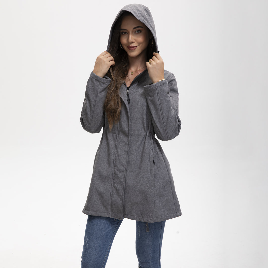 Damen nan funktionaler Softshell-Parka mit Teddyfleece-Futter, Kapuze und Taillenzug EB