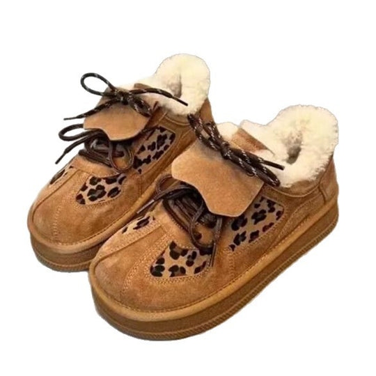 Damen gefütterte Sneakers mit Leopardenmustern und rutschfester Sohle EB