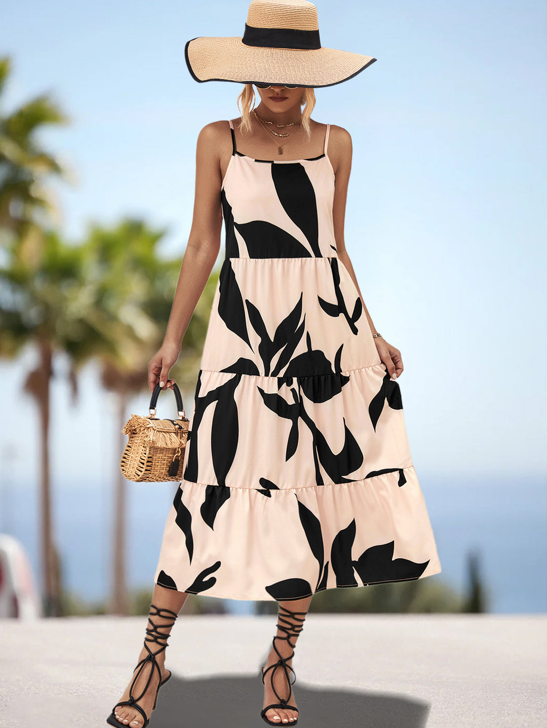Damen Maxikleid mit elegantem Rüschen-Design und botanischem Print EB