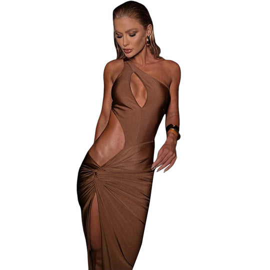 Damen Elegantes Asymmetrisches Midi-Party Kleid mit raffinierter Drapierung EB