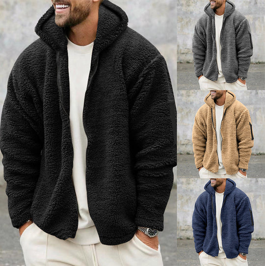 Herren Kuschelige Fleecejacke mit Kapuze und praktischen Reißverschlusstaschen EB