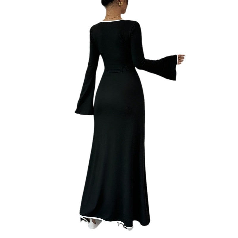 Damen Elegantes Maxikleid mit weiten Ärmeln und quadratischem Ausschnitt EB