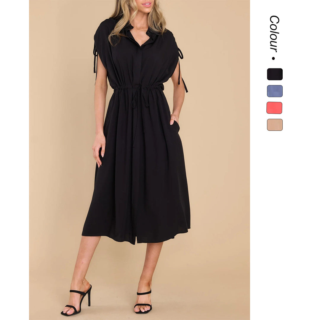 Damen Hemdblusenkleid mit elastischem Taillenband und luftiger Passform EB