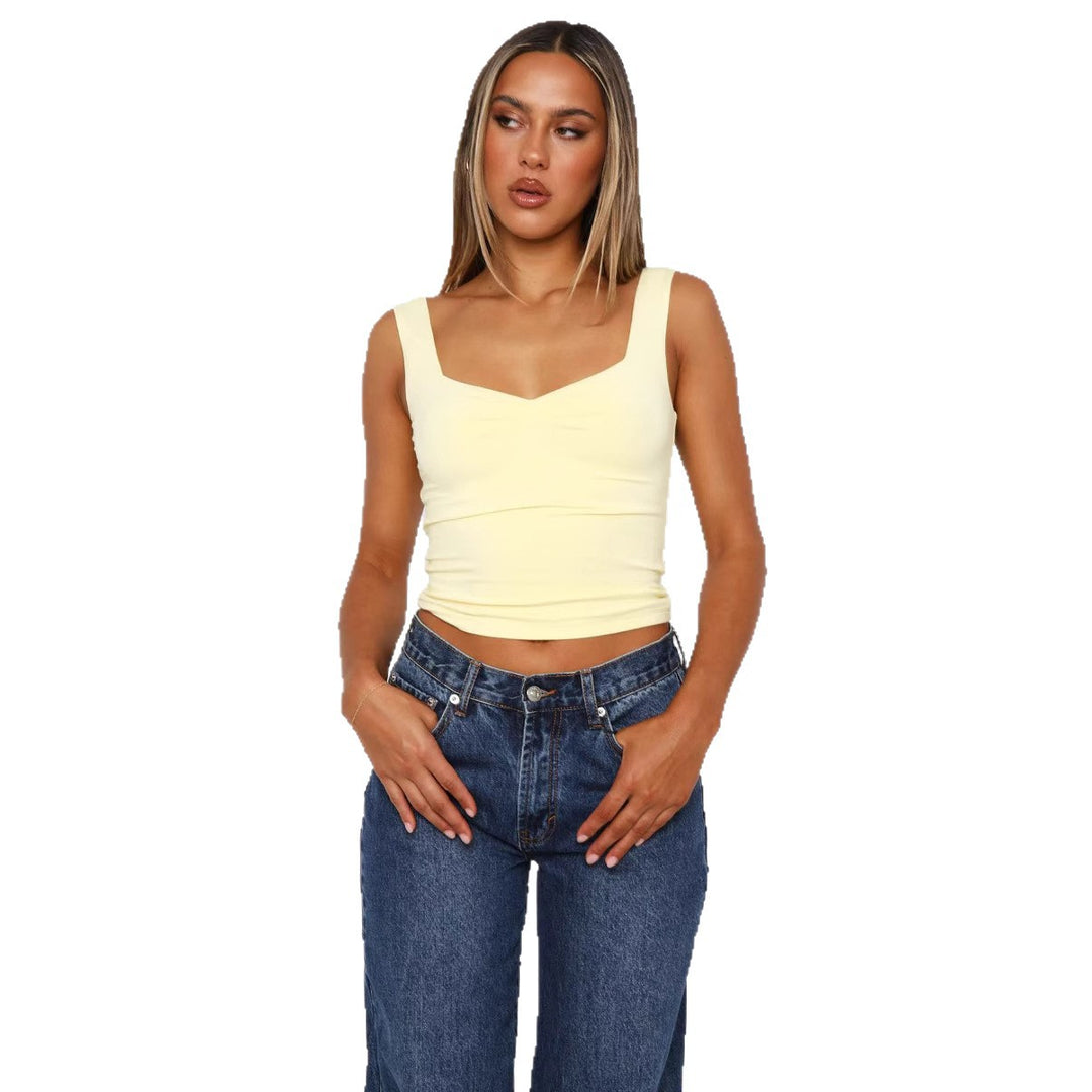 Damen figurbetontes Crop-Top mit breiten Trägern und V-Ausschnitt EB