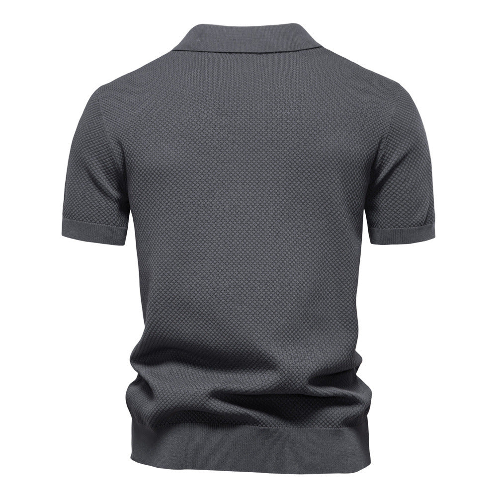 Herren nan strukturiertes Feinstrickpoloshirt mit offenem Reverskragen EB