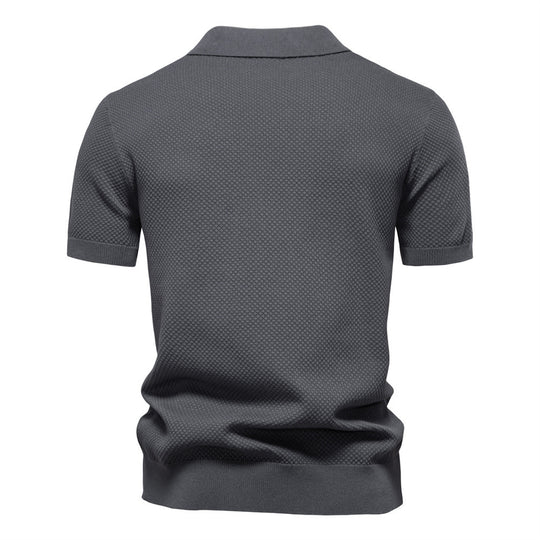 Herren nan strukturiertes Feinstrickpoloshirt mit offenem Reverskragen EB