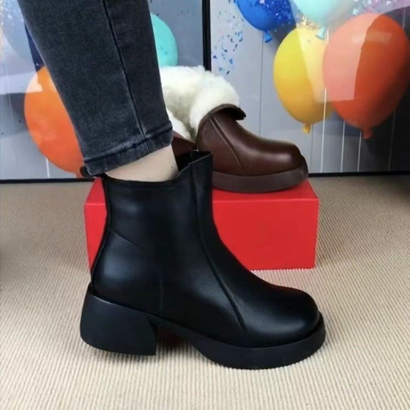 Damen Komfortable Stiefeletten mit warmem Innenfutter und rutschfestem Absatz EB
