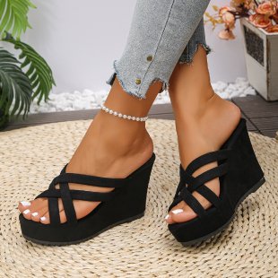 Damen Wedge-Pantoletten mit raffiniertem Kreuzriemen-Design und bequemer Sohle EB