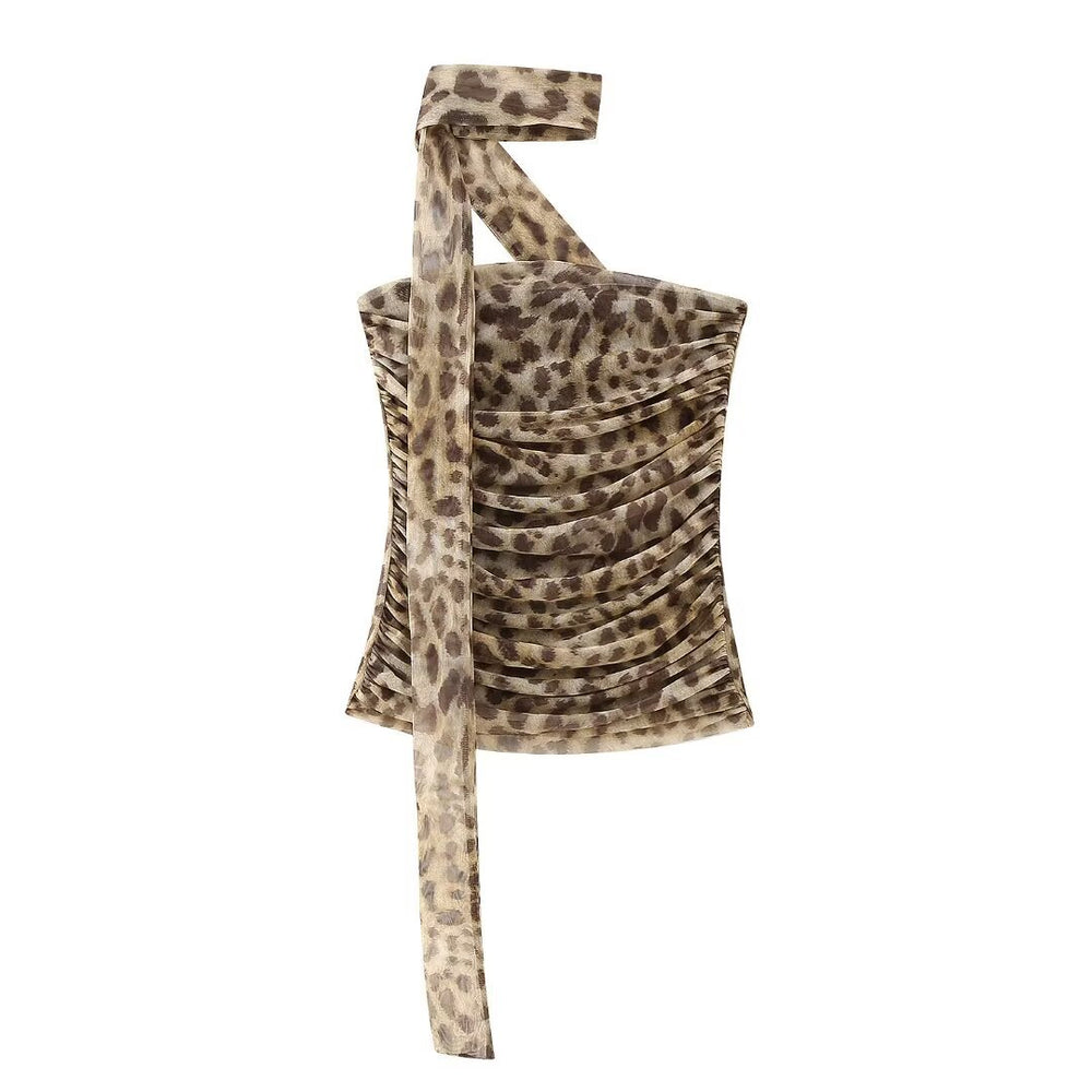 Damen elegant gestreifter Maxirock mit hohem Bund im Leoprint EB
