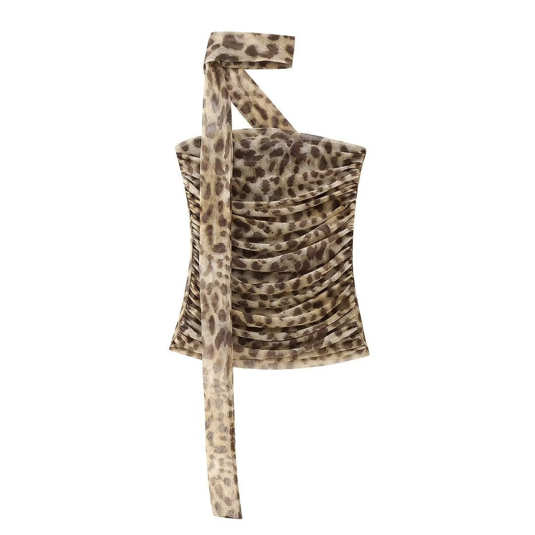 Damen elegant gestreifter Maxirock mit hohem Bund im Leoprint EB