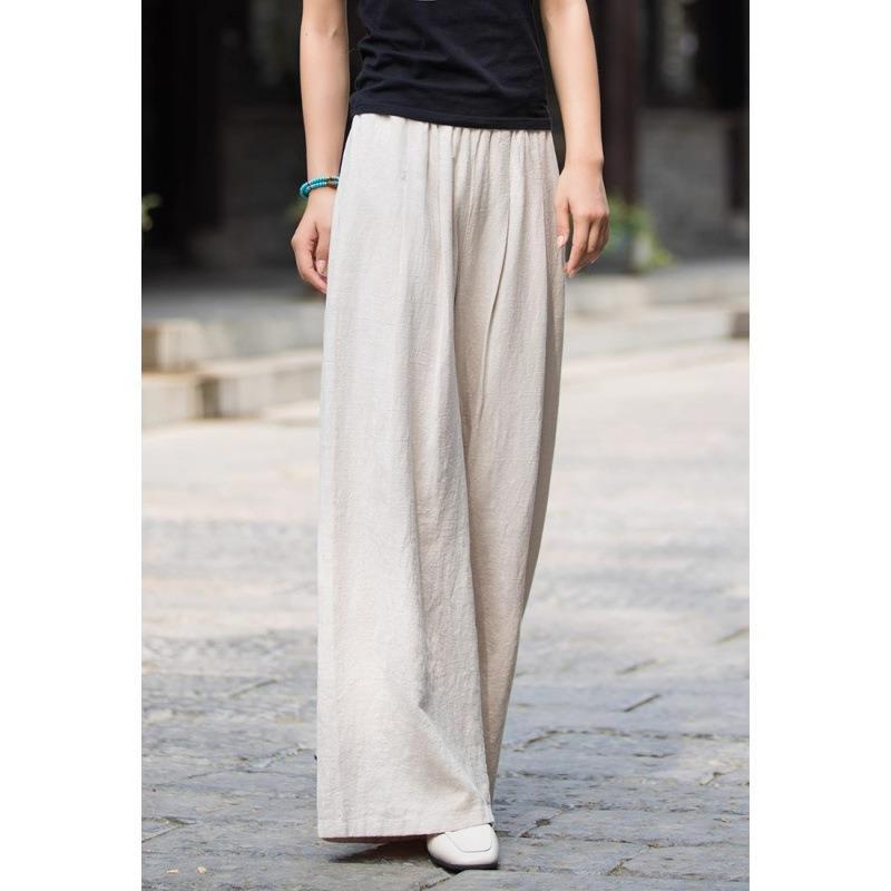Damen weit geschnittene Leinenhose mit elastischem Bund und praktischen Taschen EB