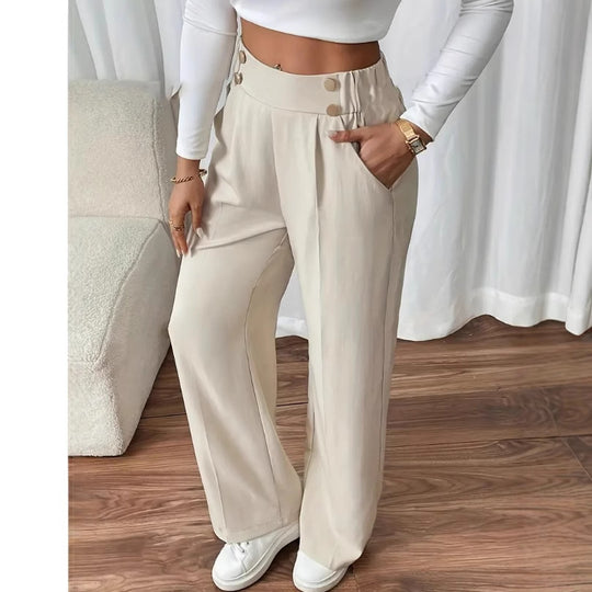 Damen Klassische weite Hose mit Knopfleiste und Taschen EB