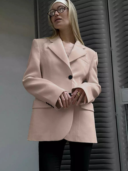 Damen Oversized Longblazer mit betonter Schulterpartie und Pattentaschen EB