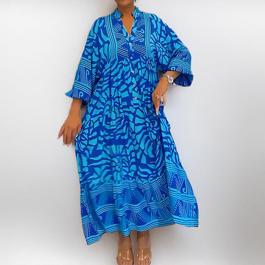 Damen Tunika-Kleid mit Einzigartigem Grafikdruck und Weiten Ärmeln EB