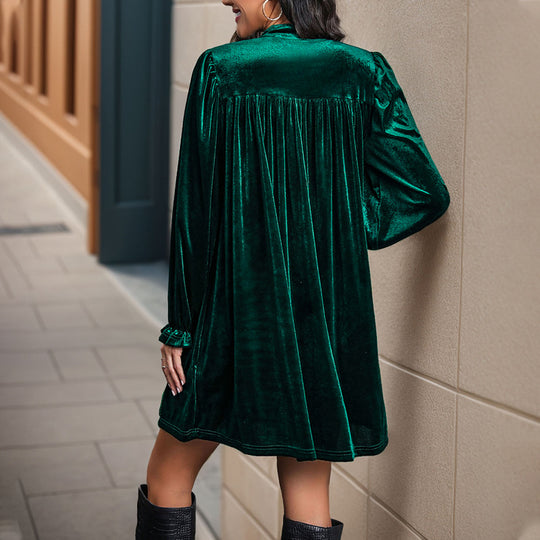 Damen Samtiges Wickelkleid mit voluminösen Ärmeln EB