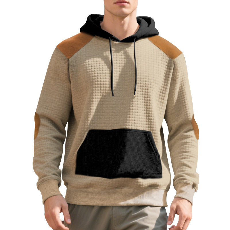 Herren nan urbaner Waffelstrick-Kapuzenpullover mit Kängurutasche und Besatz EB