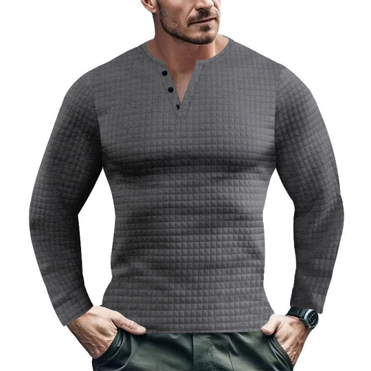 Herren Langarmshirt mit strukturiertem Design und modischem Knopfverschluss EB