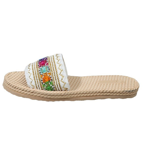 Damen Slide-Sandalen mit bunten Strassapplikationen EB