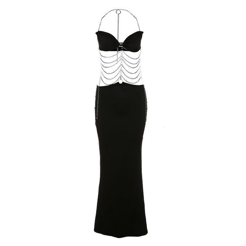 Damen Elegantes Maxikleid mit Kettenakzenten und schmalem Schnitt EB