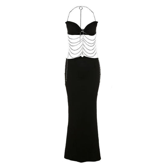 Damen Elegantes Maxikleid mit Kettenakzenten und schmalem Schnitt EB