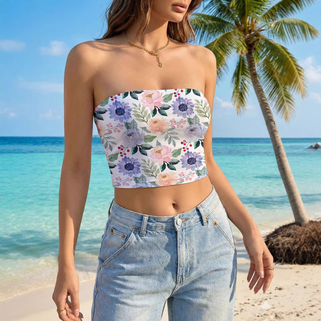 Damen Bandeau-Top mit lebhaftem Blumendesign EB