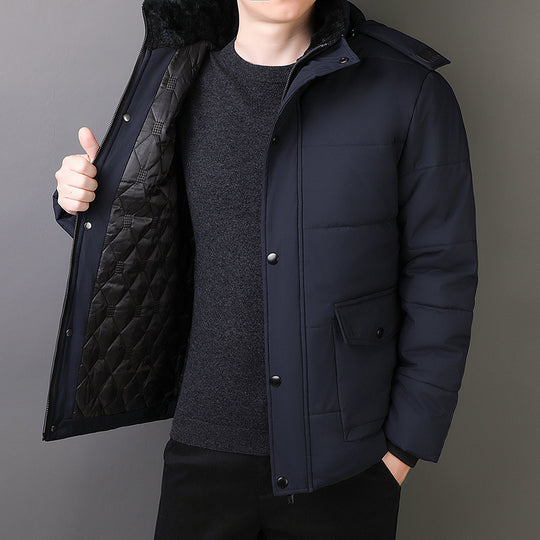 Herren Wattierte Thermojacke mit gesteppter Innenfüllung, Kunstfellkragen und Pattentaschen EB