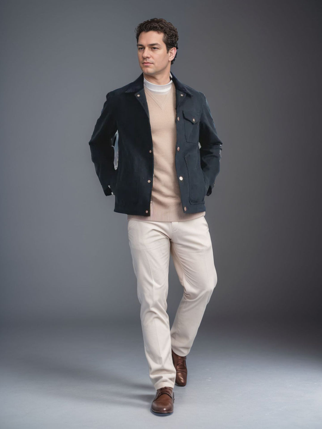 Herren Suedejacke mit modischem Design und praktischen Taschen EB
