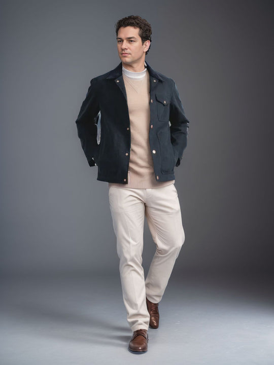 Herren Suedejacke mit modischem Design und praktischen Taschen EB