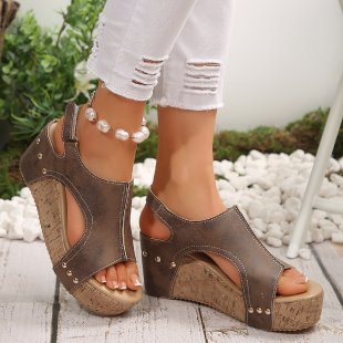 Damen Wedge-Pantoletten mit eleganter Schnalle und Korksohle EB