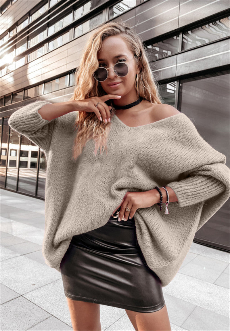 Damen Oversized Strickpullover mit asymmetrischem Design und lässigem Schnitt EB
