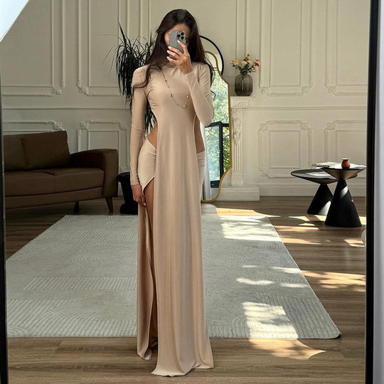 Damen Elegantes Maxikleid mit schmalem Schnitt und hohen Schlitzen EB