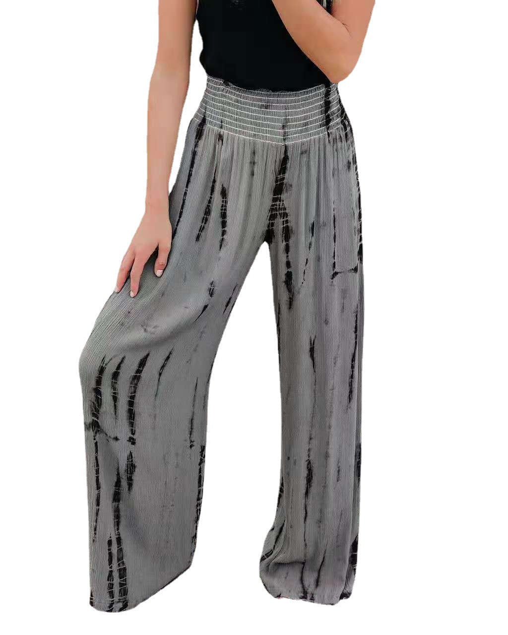 Damen Weit geschnittene Plissierte Hose mit elastischem Bund EB
