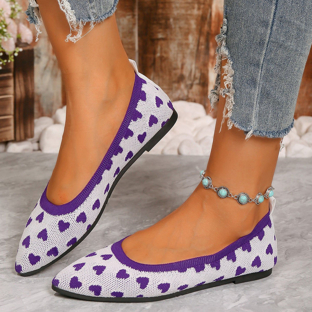 Damen Ballerinas aus weichem Strickmaterial mit Herzmuster und flexibler Sohle EB
