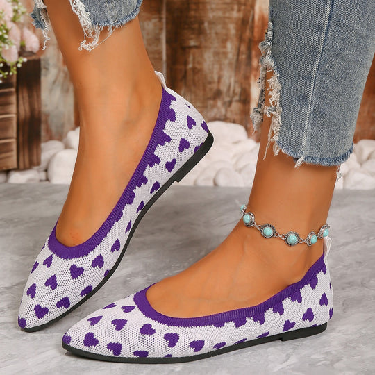 Damen Ballerinas aus weichem Strickmaterial mit Herzmuster und flexibler Sohle EB