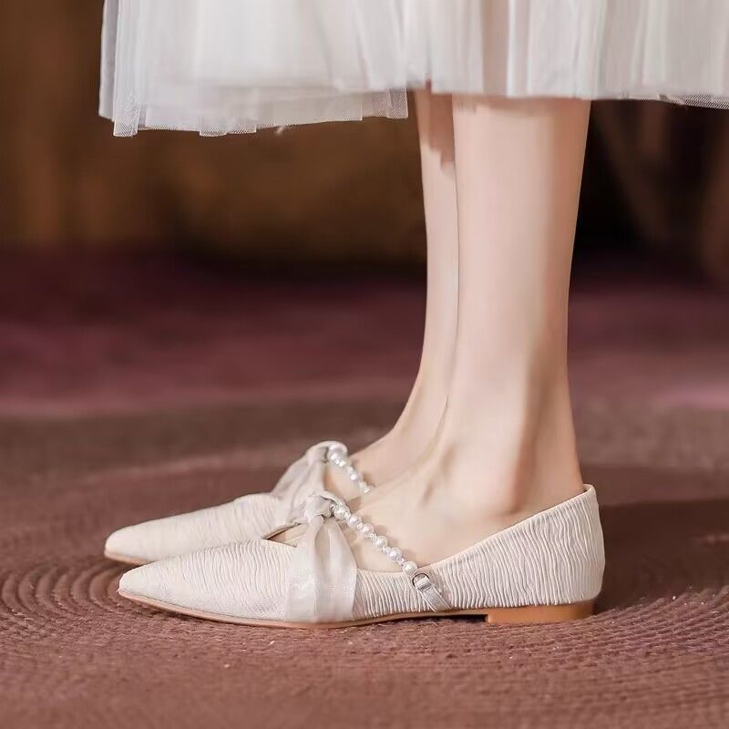 Damen Ballerinas mit zartem Schleifen- und Perlenschmuck EB