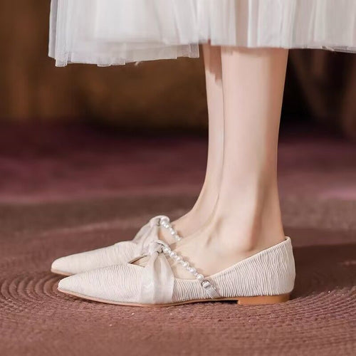 Damen Ballerinas mit zartem Schleifen- und Perlenschmuck EB