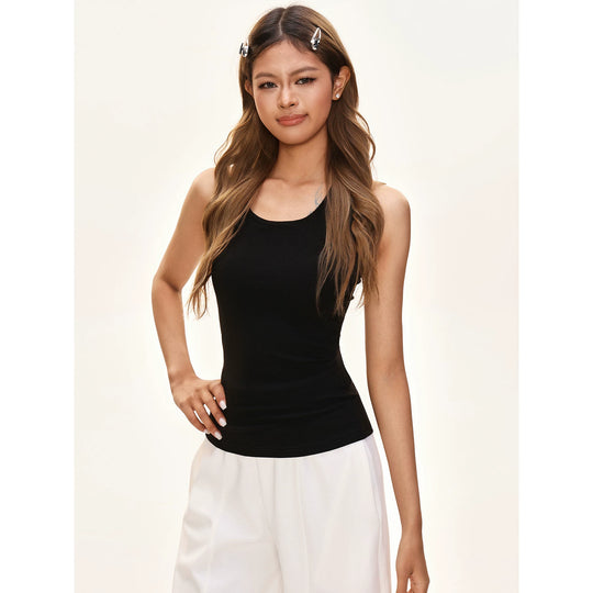 Damen nan tailliertes Rippjersey-Top mit kreuzförmigem Rücken und formender Silhouette EB