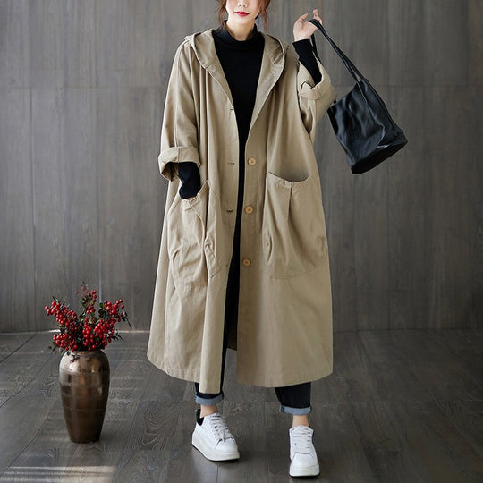 Damen Oversized Kapuzenmantel mit praktischen Taschen EB