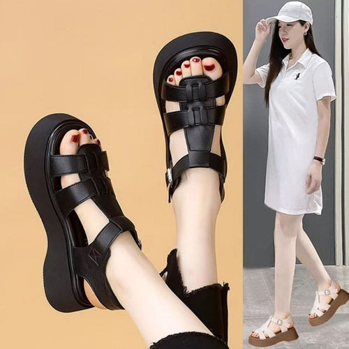 Damen Komfortable Plateau-Sandalen mit verstellbaren Riemen und modischem Design EB