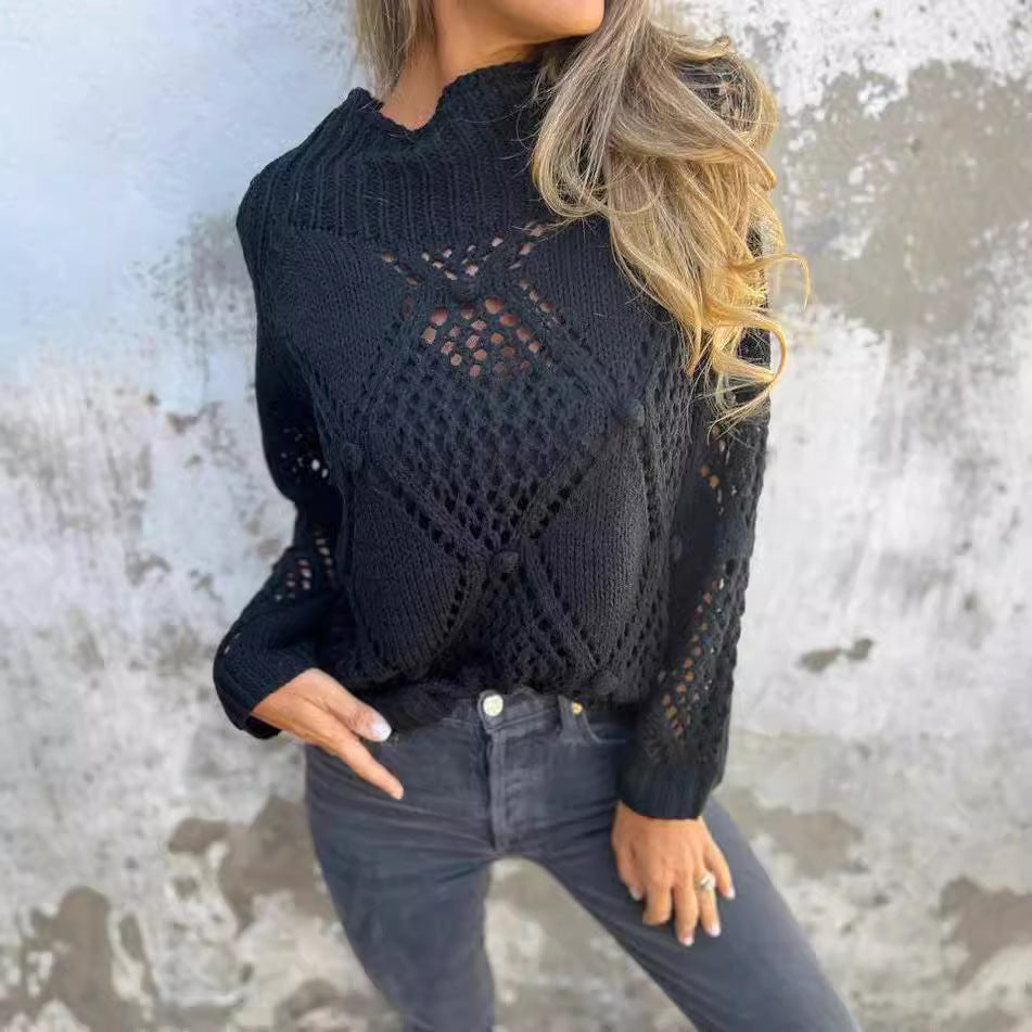 Damen Grobstrick Pullover mit romantischen Netzdetails EB